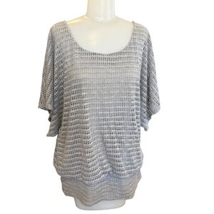 Studio Y Silver Metallic Y2K Knit Dolman Sleeve Blouson Festive Womens Large